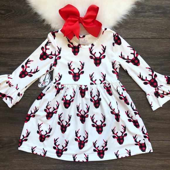 Other - Boutique Toddler Girl Buffalo Plaid Deer Dress